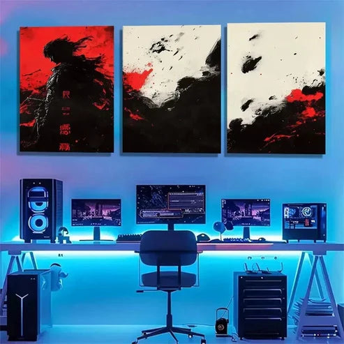 3pcs Samurai Warrior Japanese Dark Red Perfect Wall Art Canvas Unframed – High Quality Print 100% Australian Made Wall Canvas
