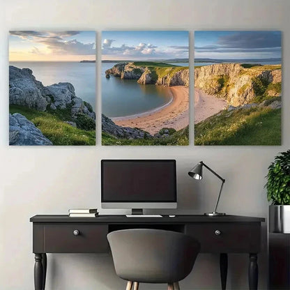 3pcs Discover The Allure Of Gower Perfect Wall Art Set Canvas Framed 50x70cm - High Quality Print 100% Australian Made Wall Canvas Ready to Hang - Bella Home Decor