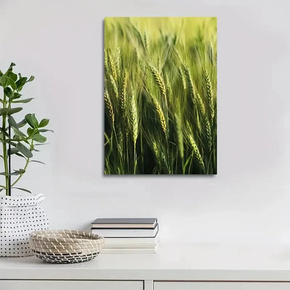 Beautiful Green Wheat Grassland Vibrant Painting 40x60cm Metal Print Ready to Hang - Bella Home Decor