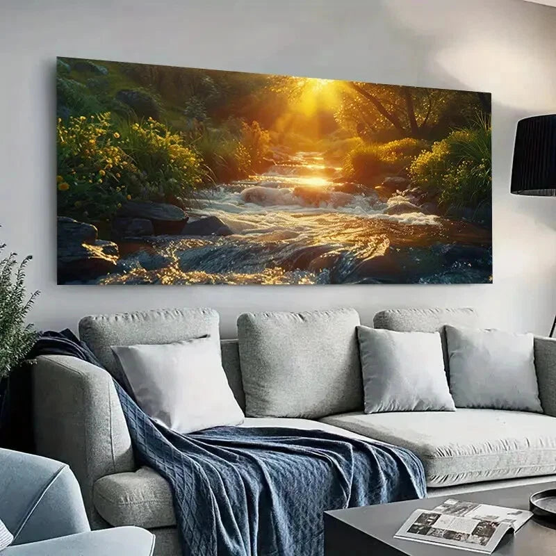 Serene Forest Sunlight  wall canvas office home room framed 120x60cm - Bella Home Decor