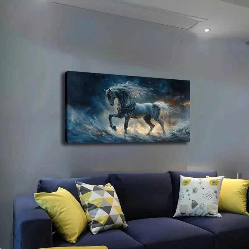 Realistic Horse Majestic White Wall Art Canvas Office Home Room Framed 120x60cm - Bella Home Decor