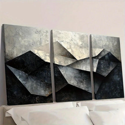 Abstract art piece with geometric shapes on a wall