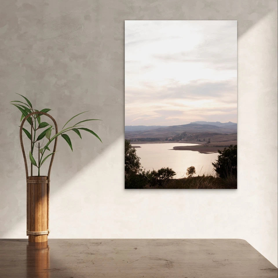Serene Lake Landscape Sunset Minimalist 40x60cm Metal Print Ready to Hang