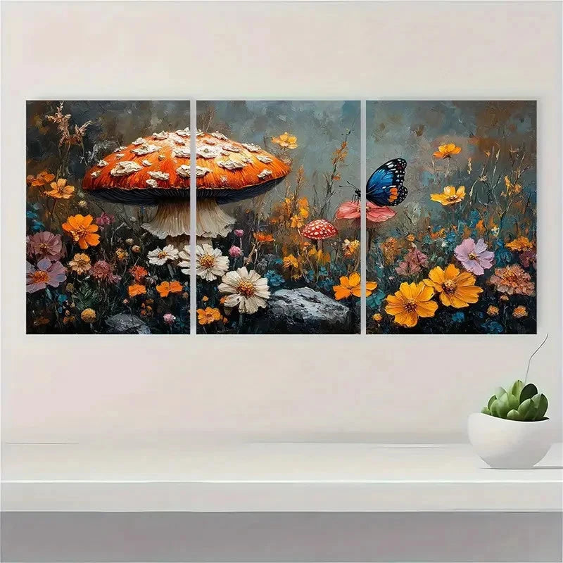 3pcs Mushroom Painting Butterfly   EW  Wall Art Set Canvas Framed 40x60cm - High Quality Print 100% Australian Made Wall Canvas Ready to Hang - Bella Home Decor