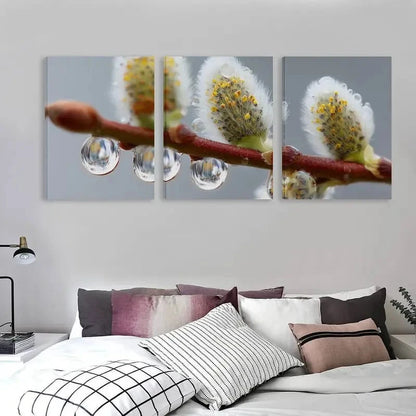 3pcs Water Droplets Cling To Willow    Wall Art Set Canvas Framed 60x90cm - High Quality Print 100% Australian Made Wall Canvas Ready to Hang - Bella Home Decor