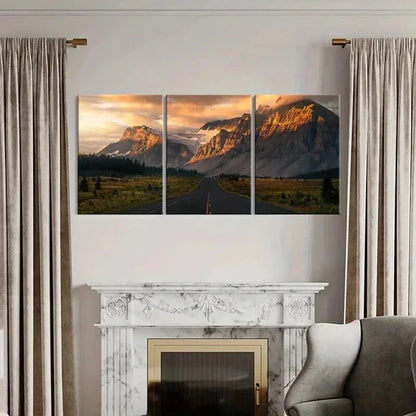 3pcs Scenery Mountains Sunset Road & Trees Wall Art Canvas Unframed - High Quality Print 100% Australian Made Wall Canvas