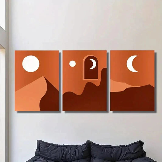 3pcs full moon and crescent moon, desert night Wall Art Set Canvas Framed 50x70cm - High Quality Print 100% Australian Made Wall Canvas Ready to Hang