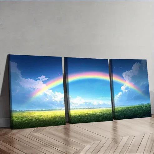3pcs A Semi Circular Rainbow in the Sky Wall Art Canvas Unframed - High Quality Print 100% Australian Made Wall Canvas - Bella Home Decor