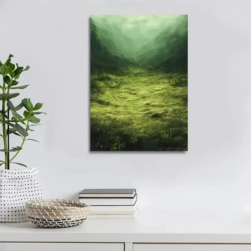 Beautiful Emerald Green Moss Meadow Painting 40x60cm Metal Print Ready to Hang - Bella Home Decor