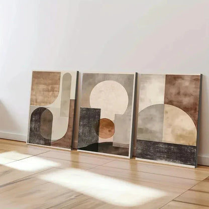 3pcs Abstract Beige Brown Geometric Shapes Brown Wall Art Canvas Unframed - High Quality Print 100% Australian Made Wall Canvas - Bella Home Decor