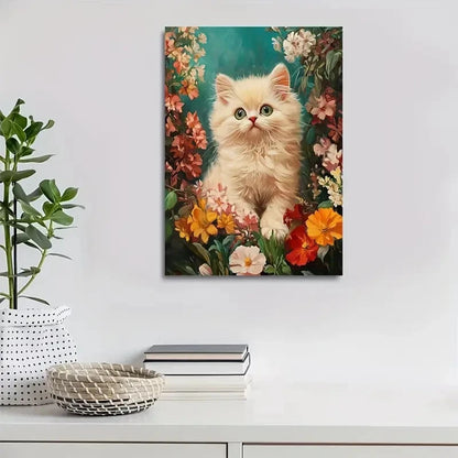 Cute Persian Cat Kitten with Vibrant Flowers 40x60cm Metal Print Ready to Hang - Bella Home Decor
