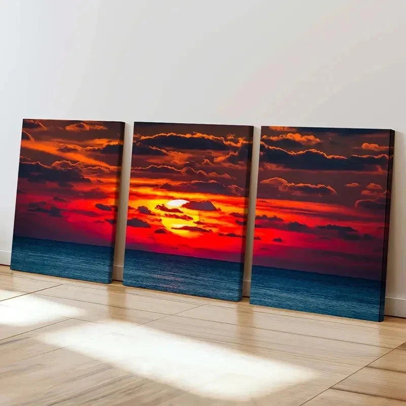 3pcs Sea Surface At Dusk And Sunset Wall Art Set Canvas Framed 60x90cm - High Quality Print 100% Australian Made Wall Canvas Ready to Hang - Bella Home Decor