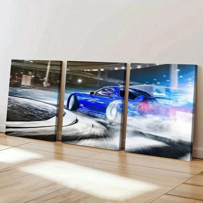 3pcs Modern Sports Supercar Drifting Print Wall Art Set Canvas Framed 60x90cm - High Quality Print 100% Australian Made Wall Canvas Ready to Hang