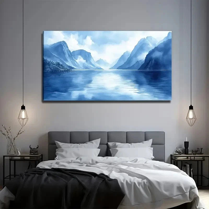 Blue Landscape Bohemian Wall Art Canvas Office Home Room Framed 120x60cm
