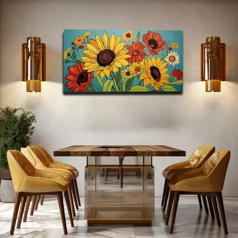 Sunflowers & Wildflowers Wall Art Canvas Office Home Room Framed 120x60cm