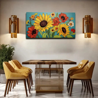 Sunflowers & Wildflowers Wall Art Canvas Office Home Room Framed 120x60cm