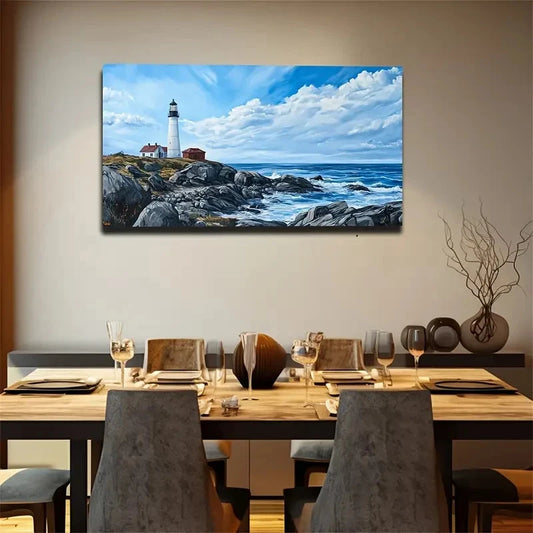 Lighthouse By The Seaside Wall Art Canvas Office Home Room Framed 120x60cm