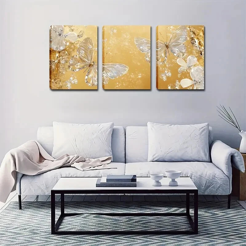 3pcs Abstract Watercolor Butterflies Perfect Wall Art Set Canvas Framed 60x90cm - High Quality Print 100% Australian Made Wall Canvas Ready to Hang - Bella Home Decor
