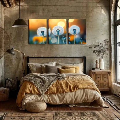 3pcs Three Full Dandelions Simple Perfect Wall Art Set Canvas Framed 50x70cm - High Quality Print 100% Australian Made Wall Canvas Ready to Hang - Bella Home Decor
