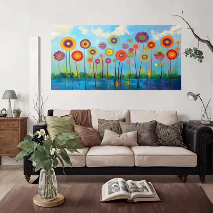 Vibrant Abstract Flower Garden Wall Art Canvas Office Home Room Framed 120x60cm