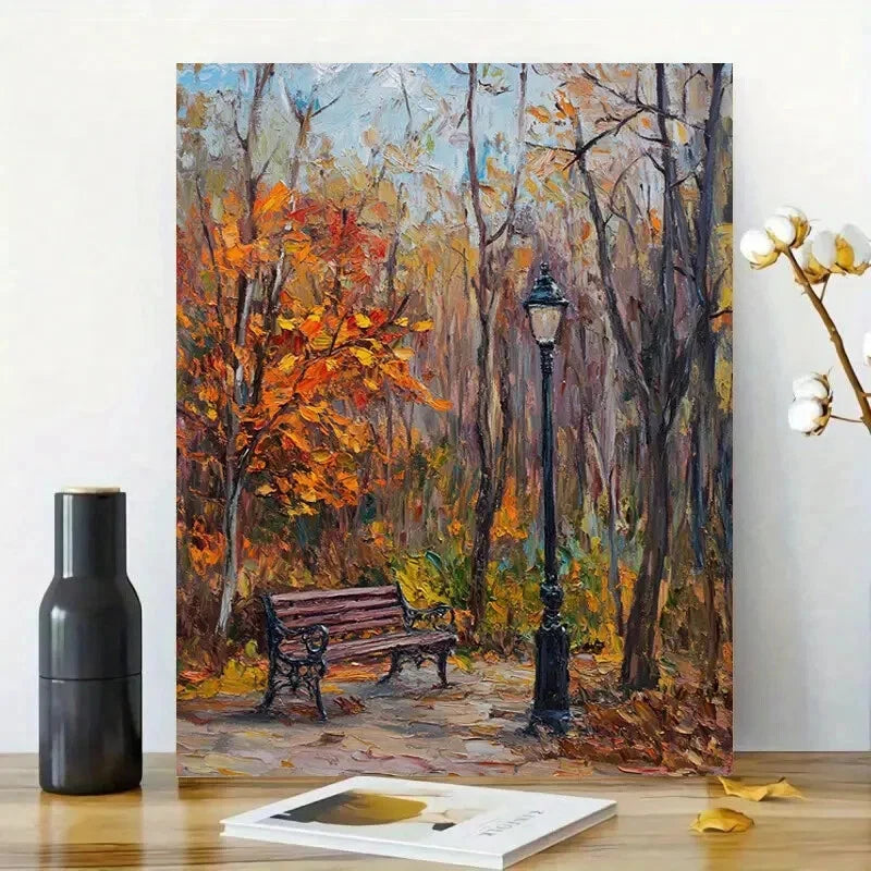 Autumn Forest with Colorful Trees Painting 40x60cm Metal Print Ready to Hang