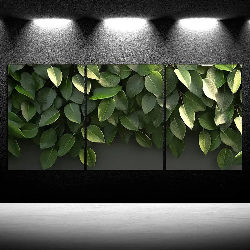 3pcs Green Leaf Plants under the Sunshine Metal Print Ready to Hang Art - Bella Home Decor