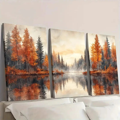 3pcs Serene Lake & Forest Meadow Scene Wall Art Set Canvas Framed 50x70cm - High Quality Print 100% Australian Made Wall Canvas Ready to Hang
