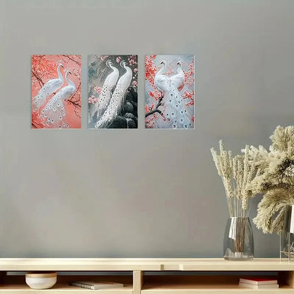 3pcs Elegant White Peacocks and Peach   Wall Art Canvas  Framed 60x90cm - High Quality Print 100% Australian Made Wall Canvas Ready to Hang