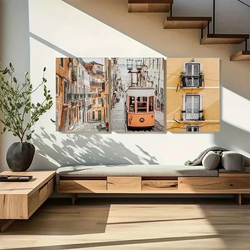 3pcs Lisbon Cityscape Photography Metal Print Ready to Hang Art