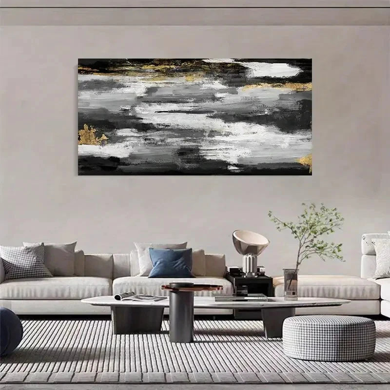 Golden And Black Grey Painting Wall Art Canvas Office Home Room Framed 120x60cm