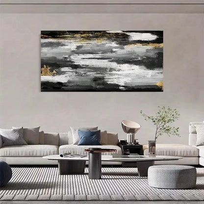 Golden And Black Grey Painting Wall Art Canvas Office Home Room Framed 120x60cm