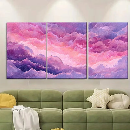3pcs Pink and Purple Sunrise, Beach Sunrise Metal Print Ready to Hang Art