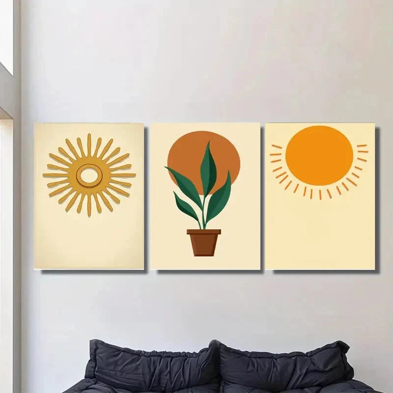 3pcs Sunny Botanical Modern Minimalist Metal Print Ready to Hang Art