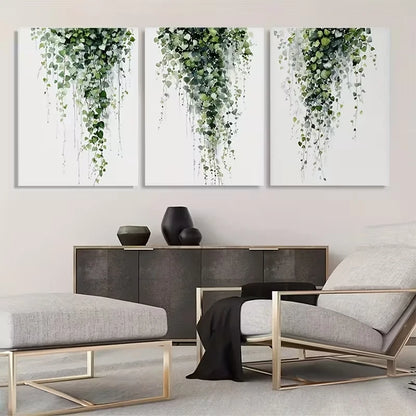 3pcs Green Leaves Cascading Down The Wall  Wall Art Set Canvas Framed 50x70cm - High Quality Print 100% Australian Made Wall Canvas Ready to Hang