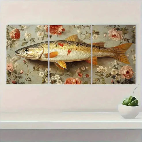3pcs Vintage Fish Antique Inspired Botanical  Wall Art Set Canvas Unframed - High Quality Print 100% Australian Made Wall Canvas - Bella Home Decor
