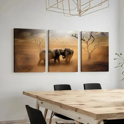 3pcs Elephants & Dead Trees Landscape Wall Art Canvas Unframed - High Quality Print 100% Australian Made Wall Canvas