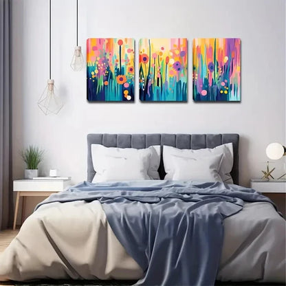 3pcs Vibrant Floral With Pink, Yellow, Blue  Wall Art Set Canvas Unframed - High Quality Print 100% Australian Made Wall Canvas  Wall Art Set Canvas Unframed - High Quality Print 100% Australian Made Wall Canvas