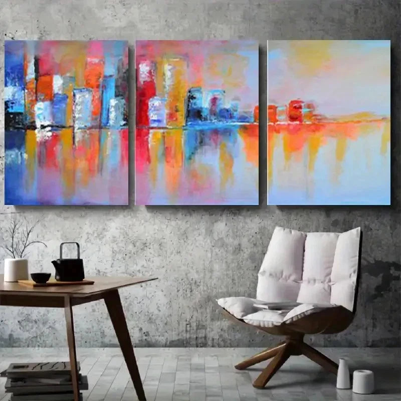 3pcs Colorful Urban Skyline Reflection Metal Print Ready to Hang Art - Bella Home Decor
