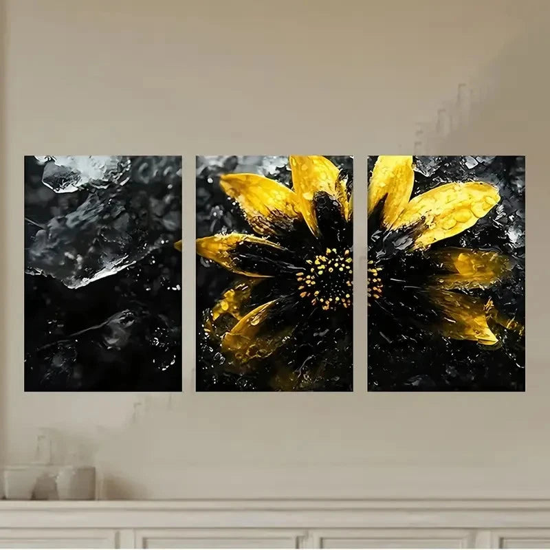 3pcs a yellow flower with black and white Wall Art Set Canvas Framed 60x90cm - High Quality Print 100% Australian Made Wall Canvas Ready to Hang - Bella Home Decor