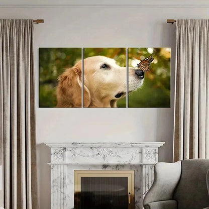 3pcs Golden Retriever with Butterfly Wall Art Set Canvas Framed 60x90cm - High Quality Print 100% Australian Made Wall Canvas Ready to Hang - Bella Home Decor