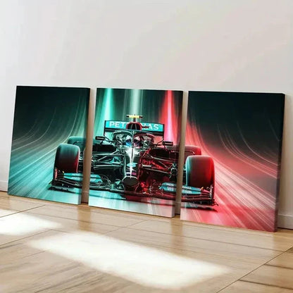3pcs Modern Race Car Formula 1 Wall Art Set Canvas Unframed - High Quality Print 100% Australian Made Wall Canvas