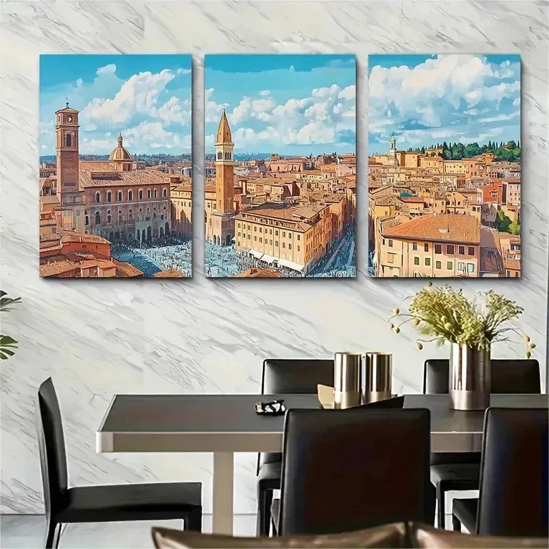 3pcs Bologna Travel Decoration Perfect Wall Art Set Canvas Framed 50x70cm - High Quality Print 100% Australian Made Wall Canvas Ready to Hang - Bella Home Decor