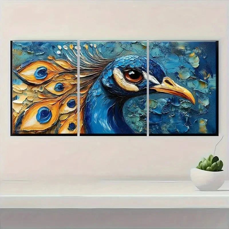 3pcs Vibrant Peacock Art Canvas P  Wall Art Set Canvas Framed 50x70cm - High Quality Print 100% Australian Made Wall Canvas Ready to Hang - Bella Home Decor