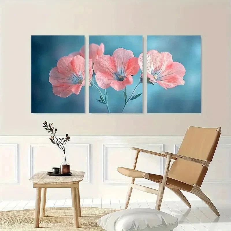 3pcs Pink Sweet Pea Flower Nature Perfect Wall Art Set Canvas Framed 60x90cm - High Quality Print 100% Australian Made Wall Canvas Ready to Hang