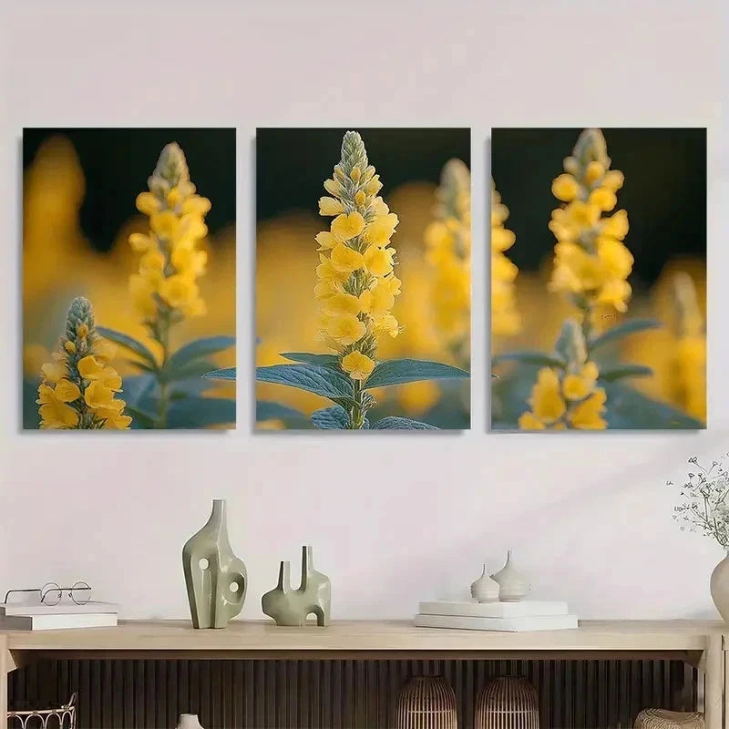 3pcs Yellow Loosestrife Plant Nature Perfect Wall Art Set Canvas Framed 50x70cm - High Quality Print 100% Australian Made Wall Canvas Ready to Hang - Bella Home Decor