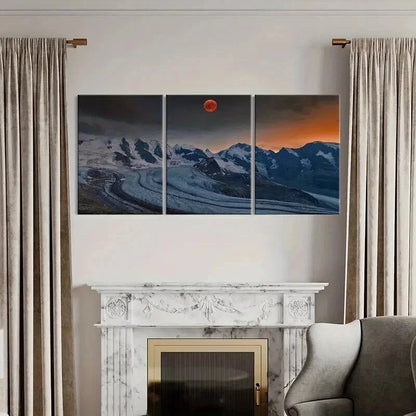 3pcs Red Moon and Snow Mountains Landscape  Wall Art Set Canvas Framed 60x90cm - High Quality Print 100% Australian Made Wall Canvas Ready to Hang - Bella Home Decor