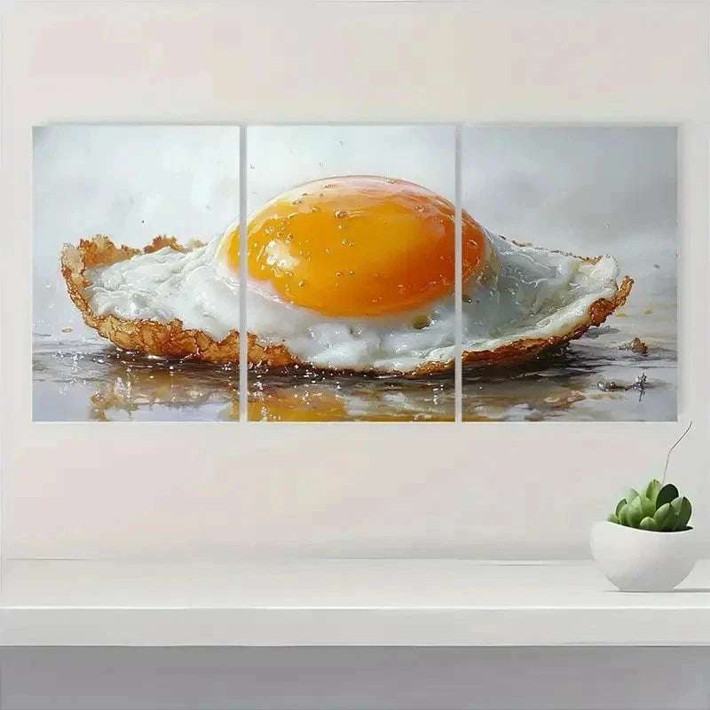 3pcs Sunnyside Up Egg Kitchen Vibrant Perfect Wall Art Set Canvas Framed 50x70cm - High Quality Print 100% Australian Made Wall Canvas Ready to Hang