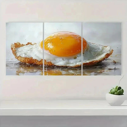 3pcs Sunnyside Up Egg Kitchen Vibrant Perfect Wall Art Set Canvas Framed 50x70cm - High Quality Print 100% Australian Made Wall Canvas Ready to Hang