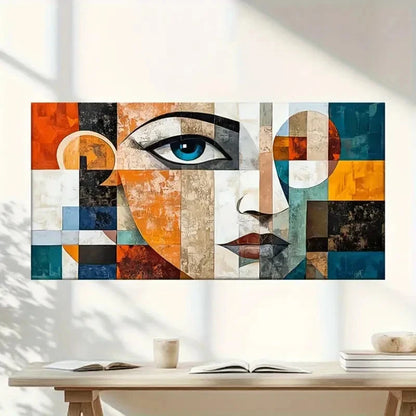 Woman'S Face Many Squares Wall Art Canvas Office Home Room Framed 120x60cm