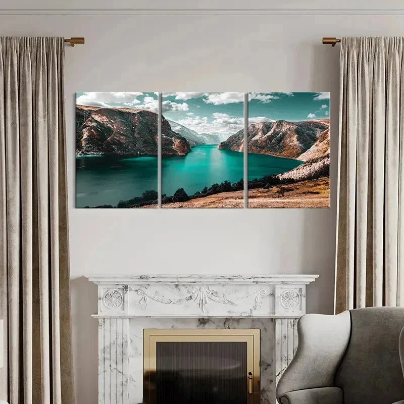 3pcs Landscape with Mountains Lakes and Valleys Wall Art Set Canvas Framed 60x90cm - High Quality Print 100% Australian Made Wall Canvas Ready to Hang - Bella Home Decor